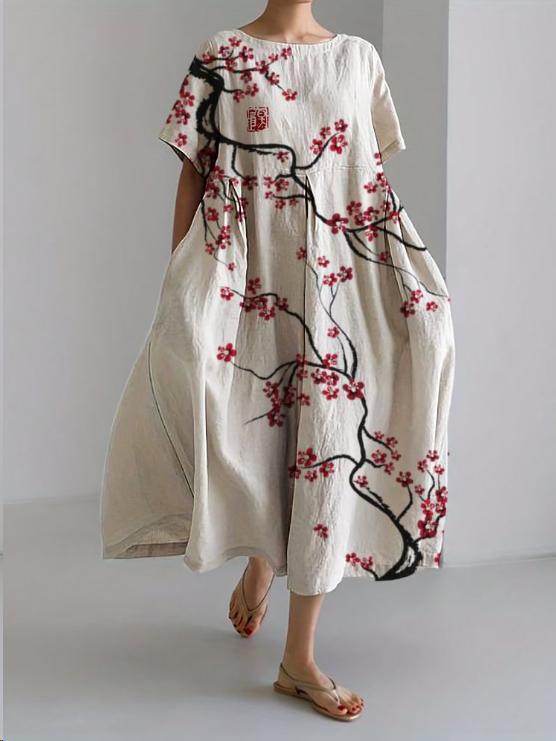 Sareno Woman's midday dress - Light flower dress with round neck & comfortable cutting