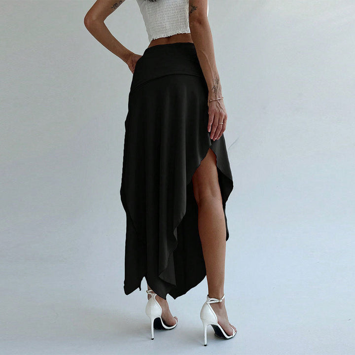Mena Jupe Midi Femme – Taille Haute, Ceinture Froncée & Ourlet Asymétrique Élégant