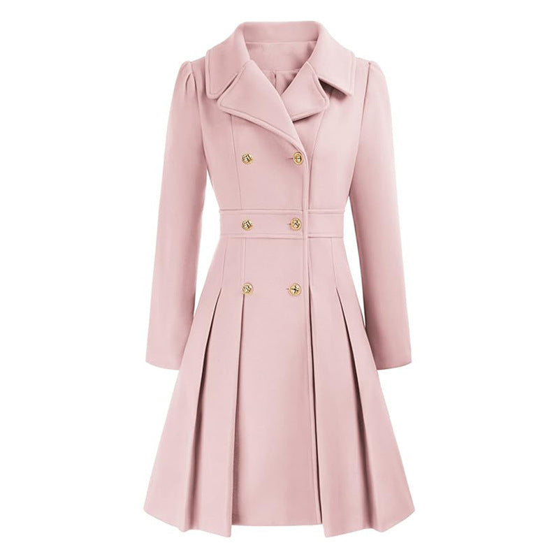 Abrigo Livy Trench Mujer Entallado – Abrigo Elegante de Doble Botonadura, Cinturón y Falda Plisada