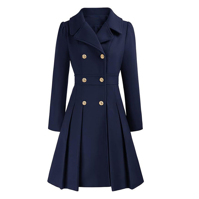 Abrigo Livy Trench Mujer Entallado – Abrigo Elegante de Doble Botonadura, Cinturón y Falda Plisada