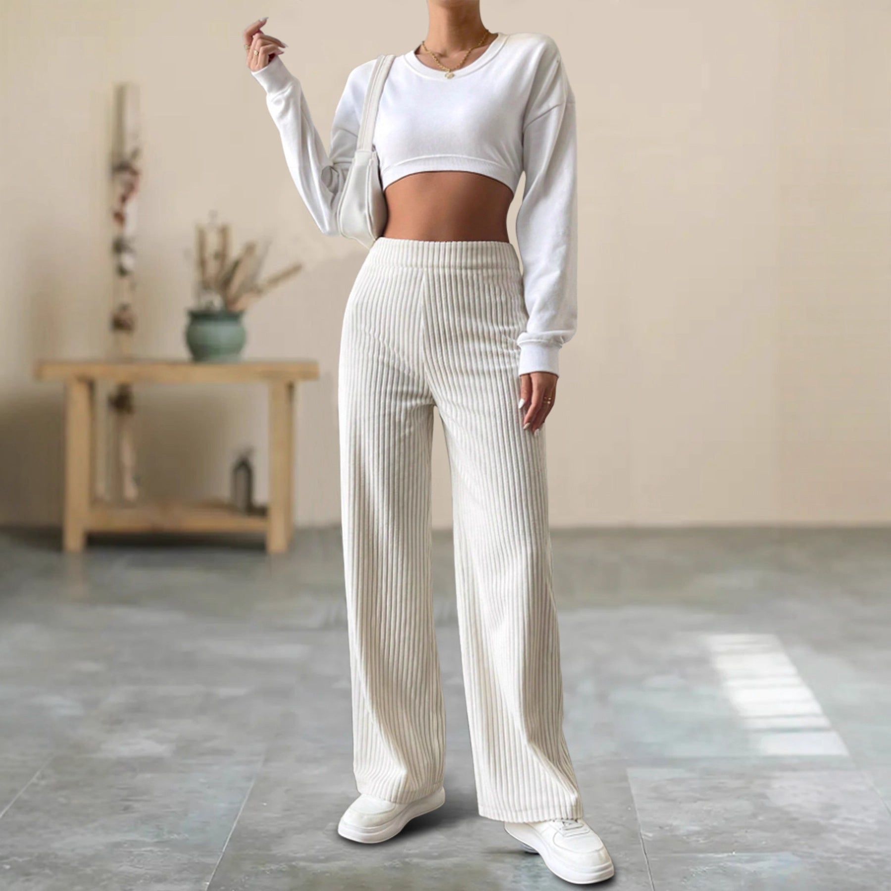 Kehlani Pantalon Femme – Pantalon Rayé Taille Haute Ample & Élégant pour un Style Chic Automne/Hiver