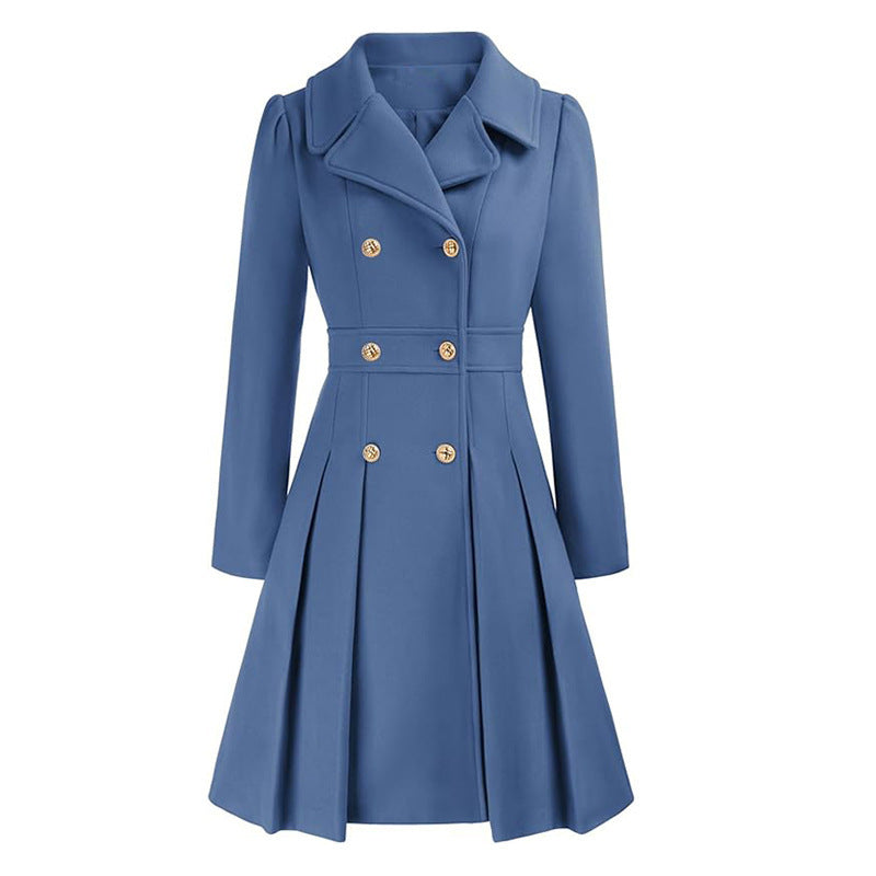 Abrigo Livy Trench Mujer Entallado – Abrigo Elegante de Doble Botonadura, Cinturón y Falda Plisada