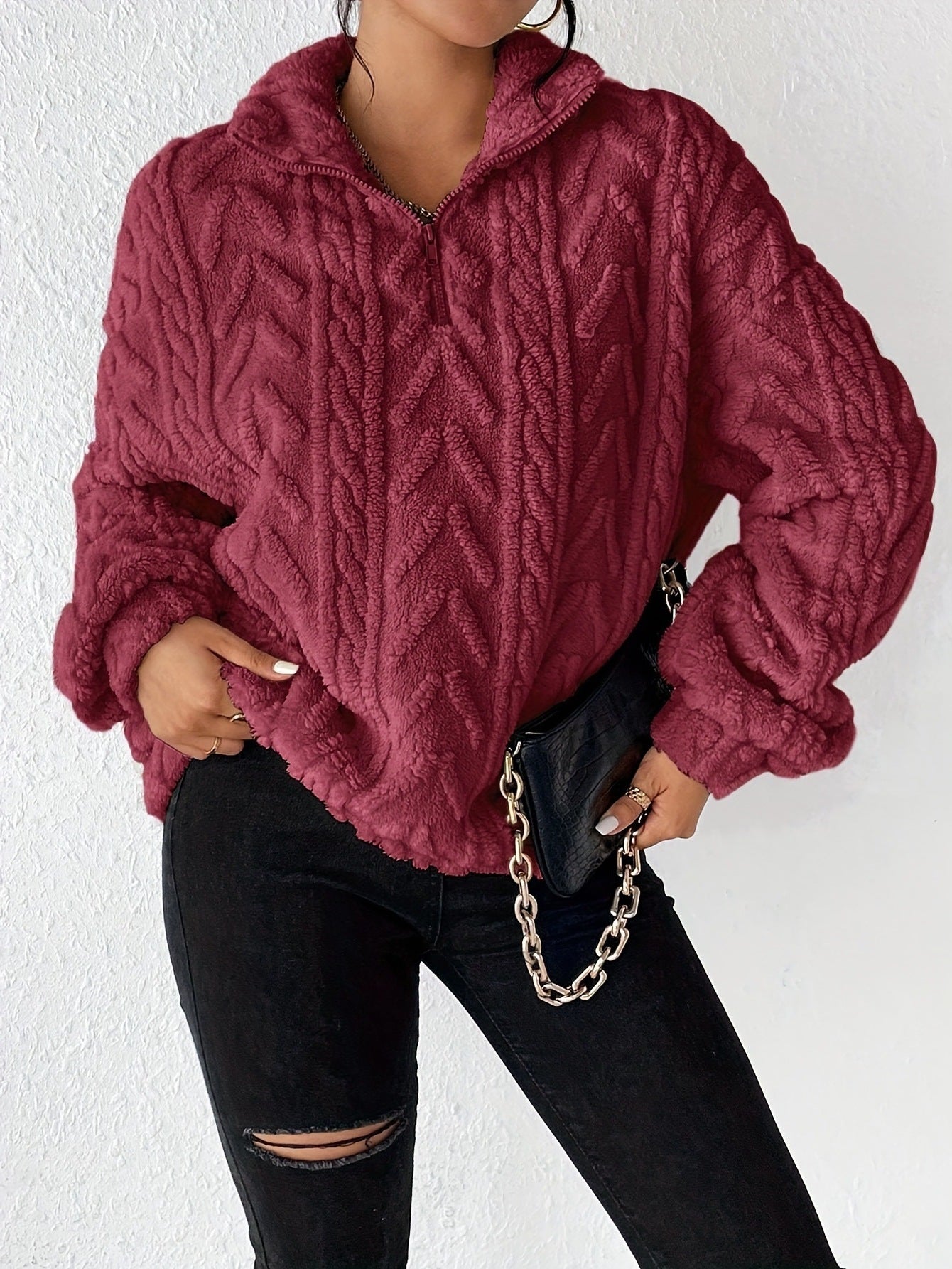 Lina Pull Polaire Femme à Col Montant Zippé – Coupe Confort & Style Moderne