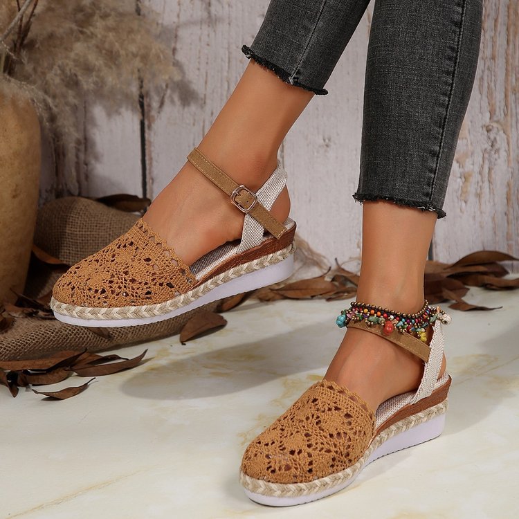 Bailey Espadrilles Femme – Chaussures d'Été Bohèmes avec Détail Crocheté & Look Naturel