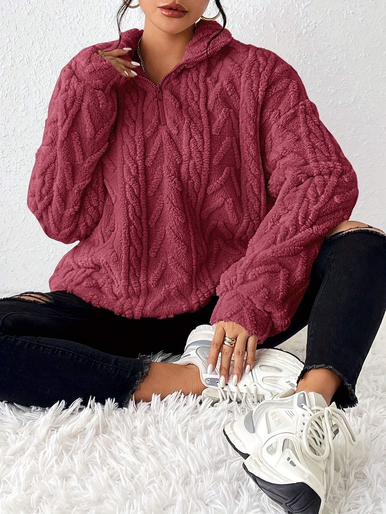 Lina Pull Polaire Femme à Col Montant Zippé – Coupe Confort & Style Moderne