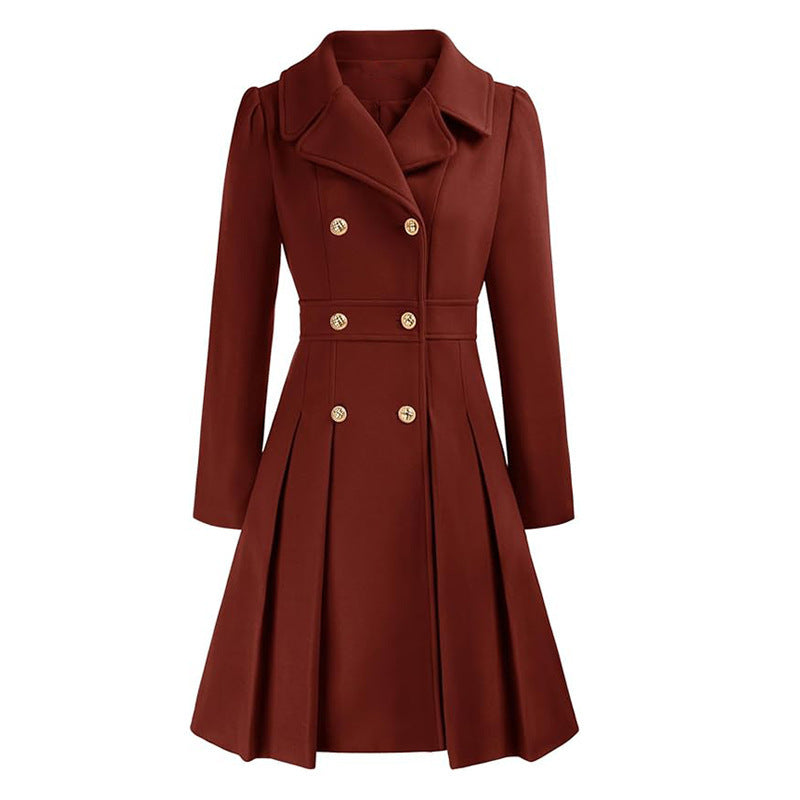 Abrigo Livy Trench Mujer Entallado – Abrigo Elegante de Doble Botonadura, Cinturón y Falda Plisada