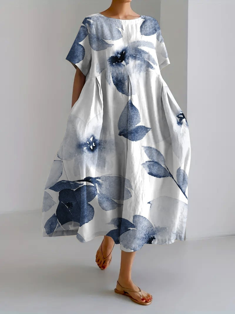Vestido del mediodía de la mujer de Sareno - vestido de flores ligero con cuello redondo y corte cómodo