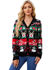 Cárdigan Clemence para Mujer Tejido – Chaleco Festivo con Cuello en V, Botones y Motivos Invernales