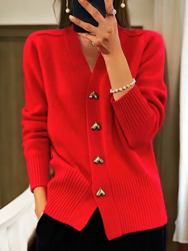 Olivia Gilet Femme Élégant – Cardigan Chaud avec Boutons Dorés en Forme de Cœur