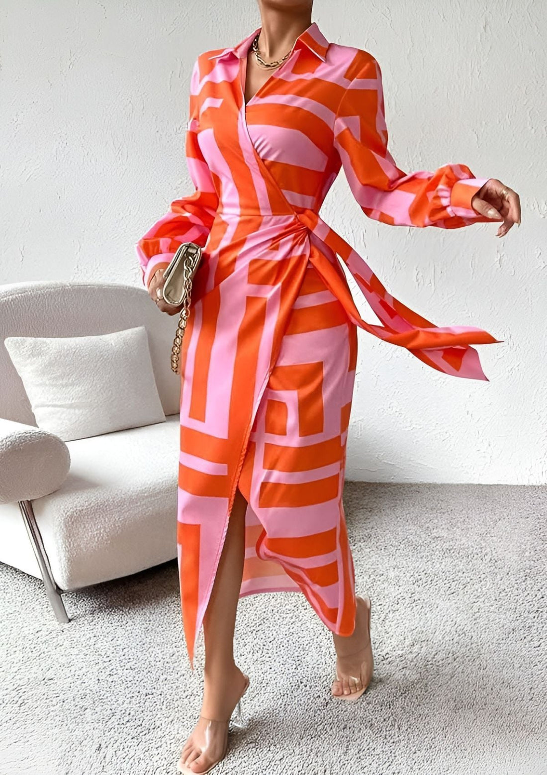 Robe Portefeuille Femme Amelia – Robe Croisée Rayée avec Coupe Flatteuse & Confort Légèr