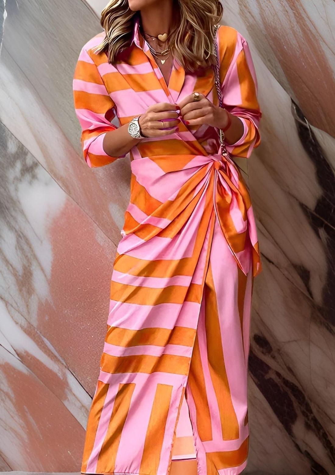 Robe Portefeuille Femme Amelia – Robe Croisée Rayée avec Coupe Flatteuse & Confort Légèr