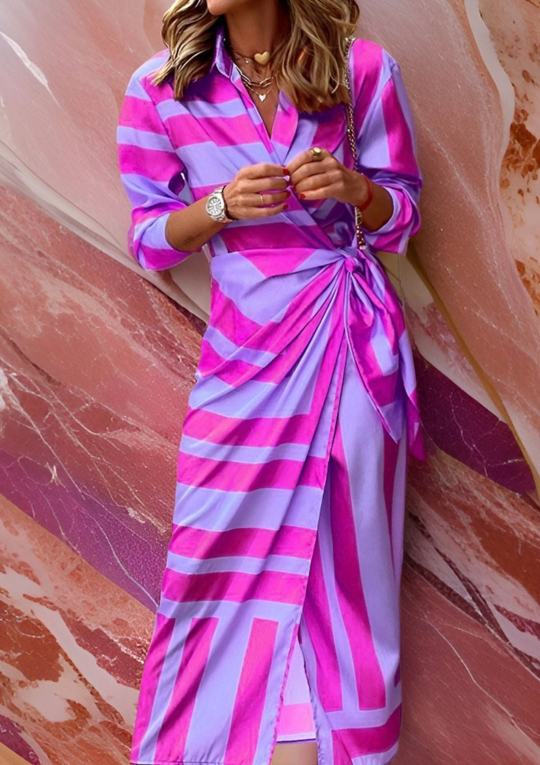 Robe Portefeuille Femme Amelia – Robe Croisée Rayée avec Coupe Flatteuse & Confort Légèr