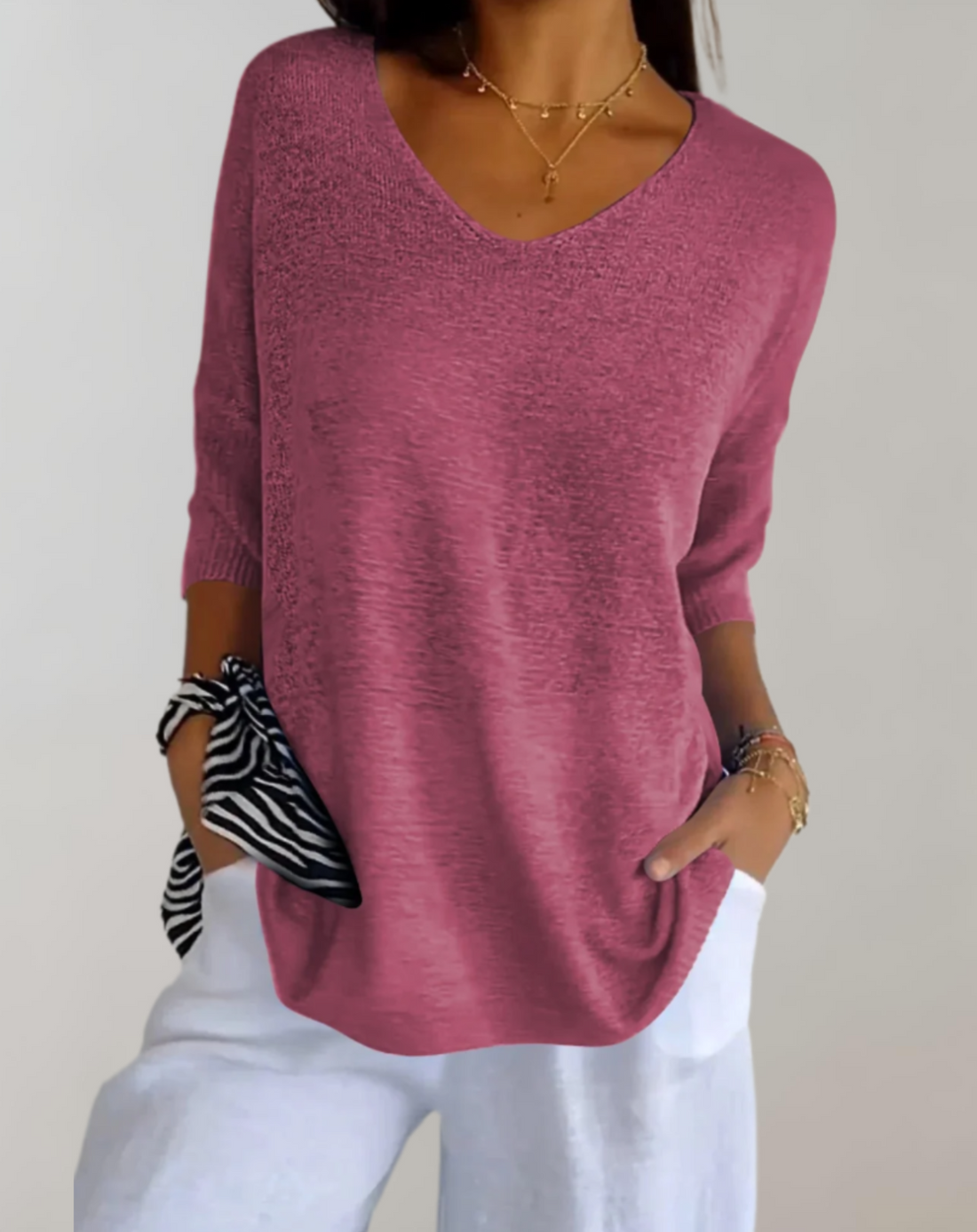 Marise Haut Tricoté Femme – Haut Long Léger avec Col en V & Look Décontracté Élégant