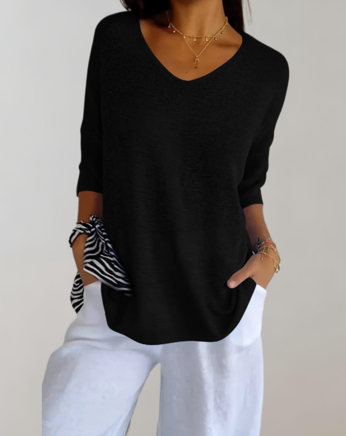Marise Haut Tricoté Femme – Haut Long Léger avec Col en V & Look Décontracté Élégant