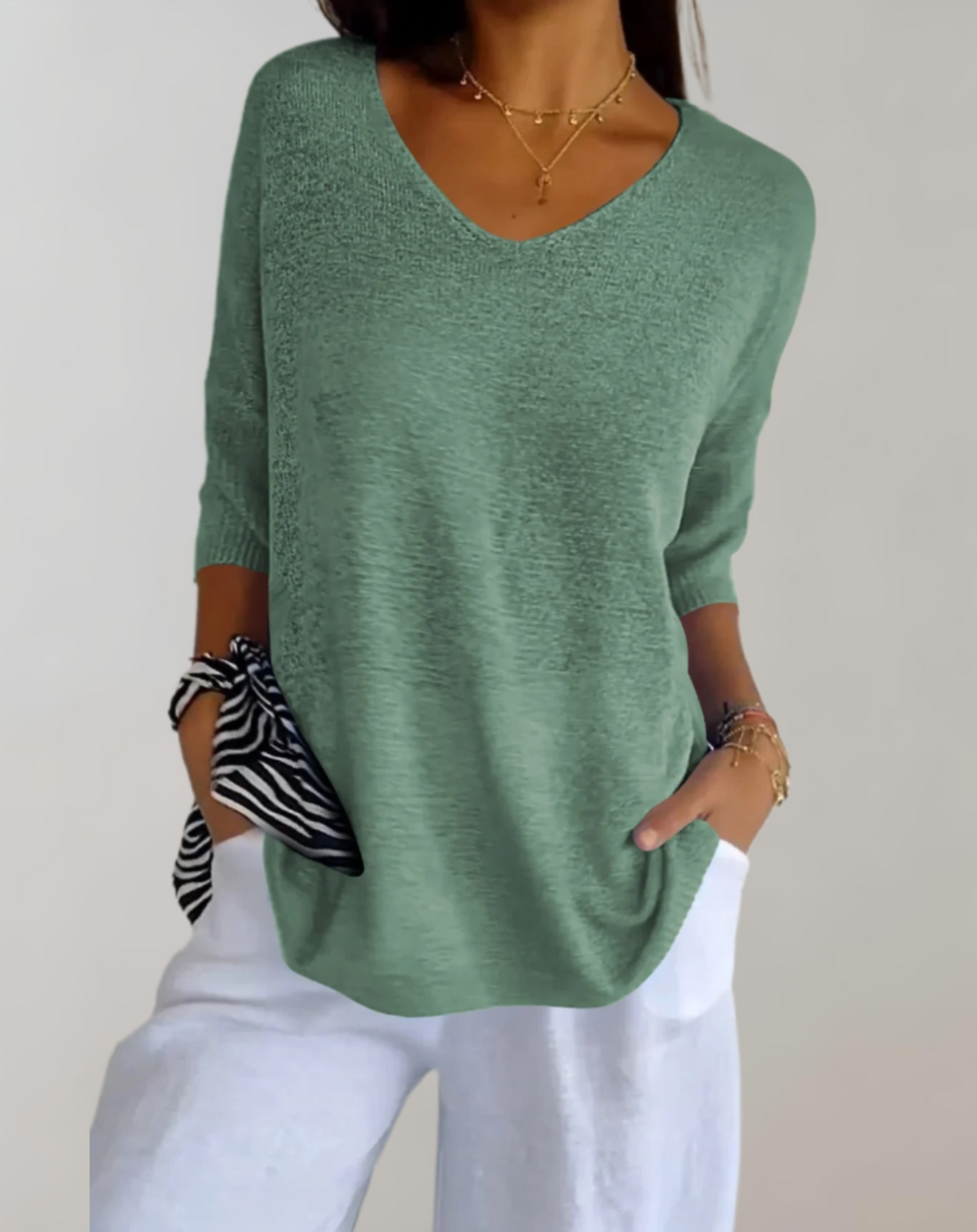 Marise Haut Tricoté Femme – Haut Long Léger avec Col en V & Look Décontracté Élégant