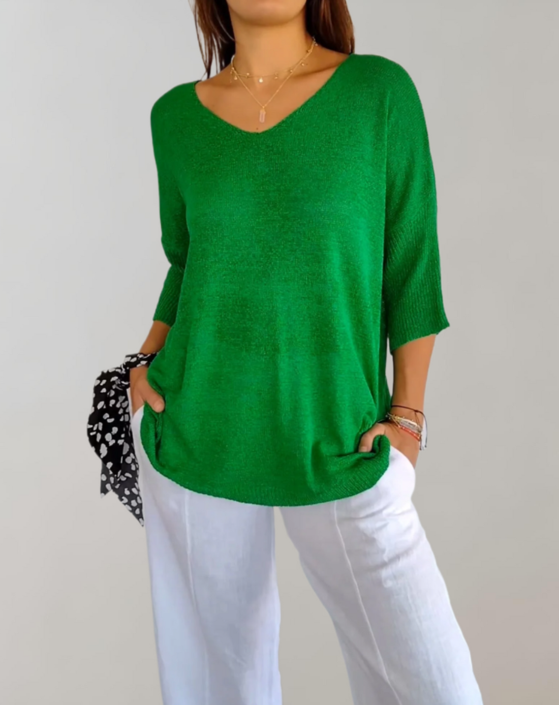 Marise Haut Tricoté Femme – Haut Long Léger avec Col en V & Look Décontracté Élégant