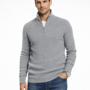 Orly Pánský Žebrovaný Svetr – Texturovaný Svetr s Polovičním Zipem, Nastavitelným Límcem a Moderním Komfortem