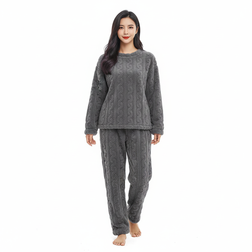 Lunie Damen Loungewear Set – Warmer & Bequemer Fleece Zweiteiler Pyjama