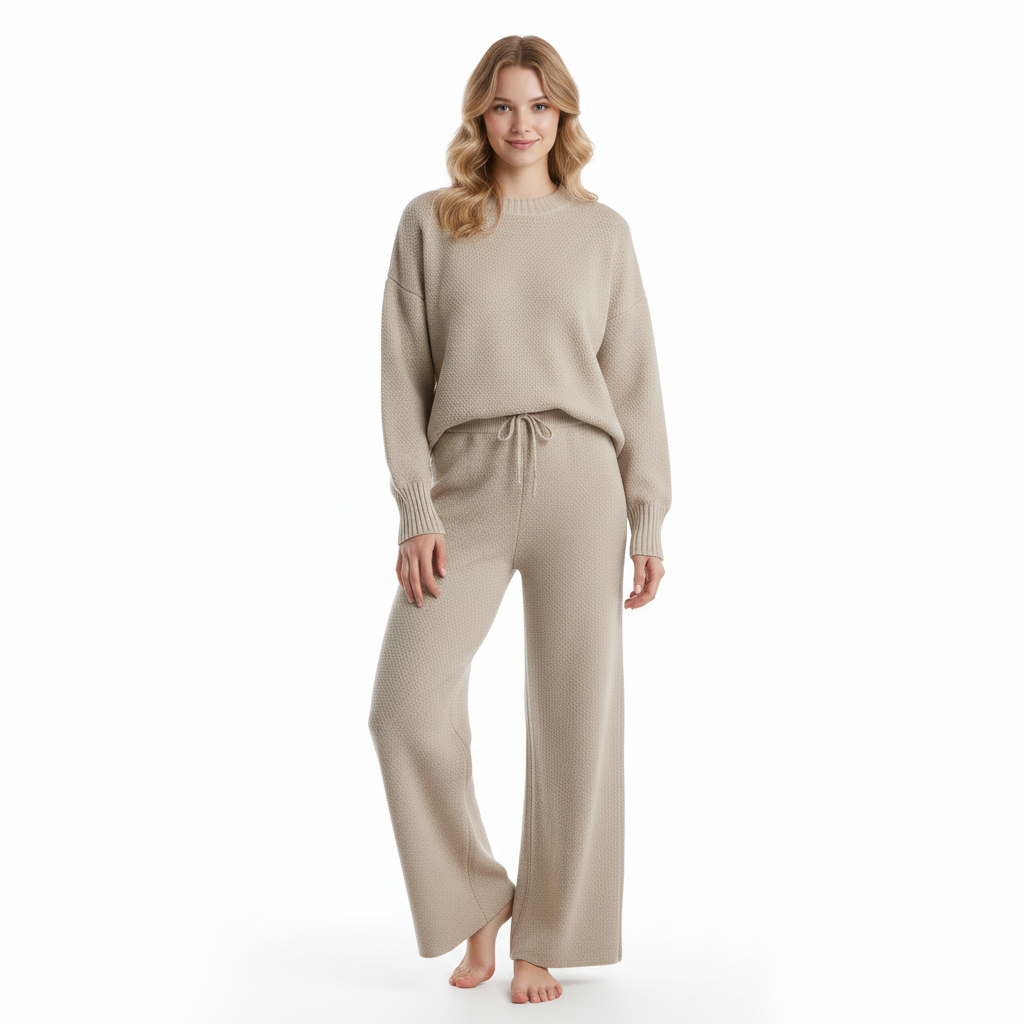 Hella Ensemble Femme 2 Pièces – Pull & Pantalon Large Coupe Relax en Polyester Biologique