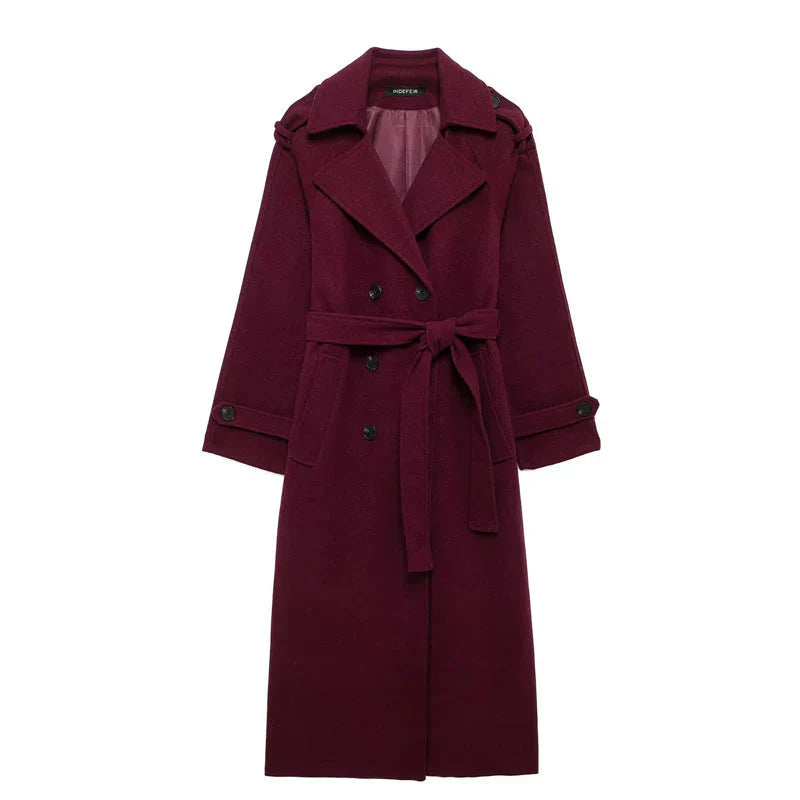 Victoria Palton Oversize pentru Femei – Palton din Lână Amestecată Burgundy Croială Elegantă