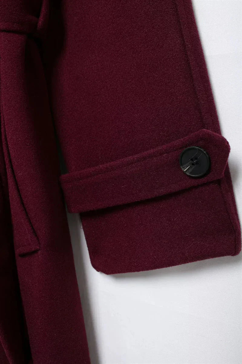 Victoria Palton Oversize pentru Femei – Palton din Lână Amestecată Burgundy Croială Elegantă