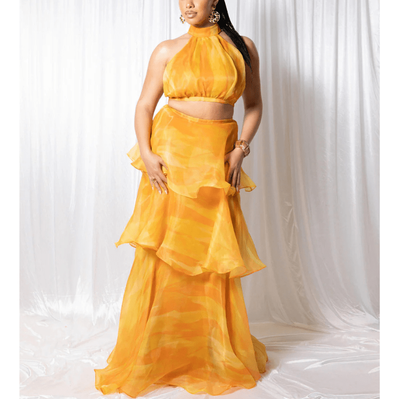 Philomène Robe Maxi Femme – Imprimé Floral, Volants Superposés & Encolure Dos Nu