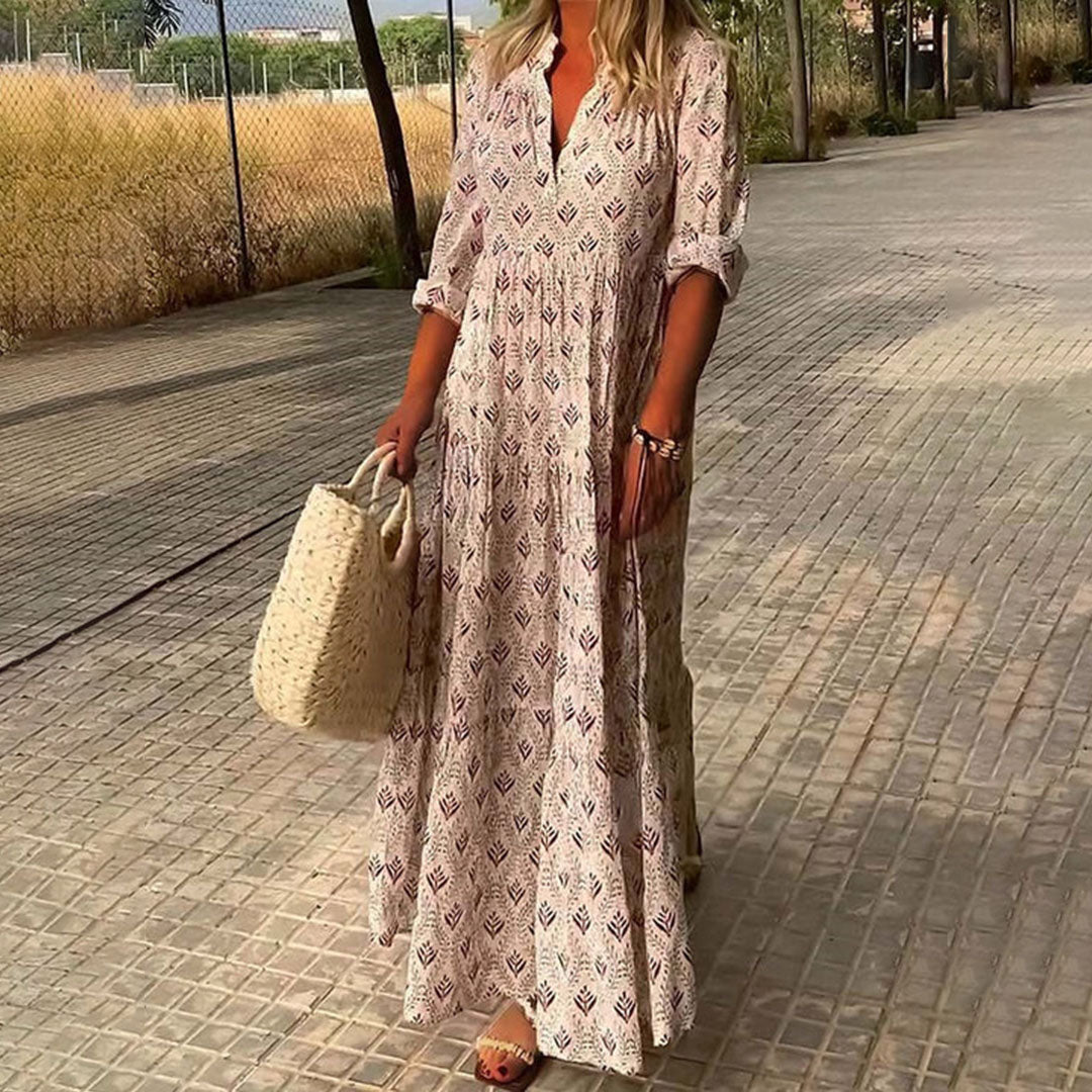 Vestido para mujeres Kendra Maxi - Vestido boho azul claro con estampado y corte cómodo