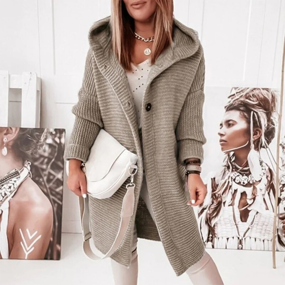 Madilyn Long Knit Vest for Women – Soft Hooded Jacket with Button Closure