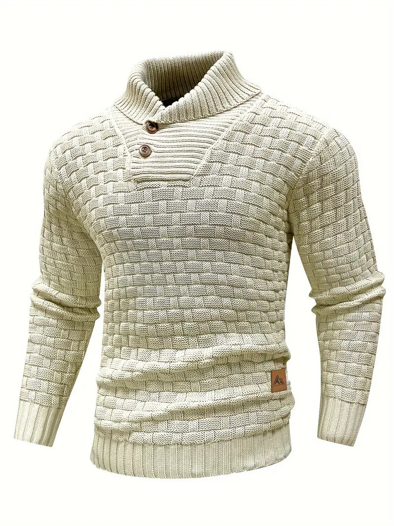 Aaron Pull Homme Col Montant – Maille Épaisse, Chaud & Élégant avec Boutons en Bois
