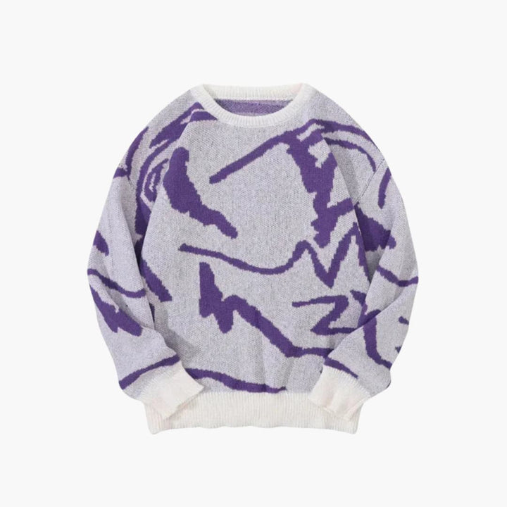 Carl sweter męski z dzianiny – sweter z abstrakcyjnym wzorem z ściągaczami na dole i mankietach na jesień/zimę