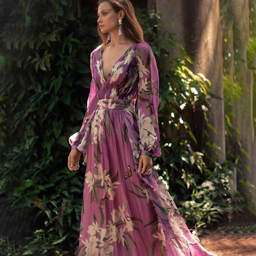 Natalia Robe Maxi Femme – Élégance Estivale, Polyester Léger & Coupe Fluide Violet