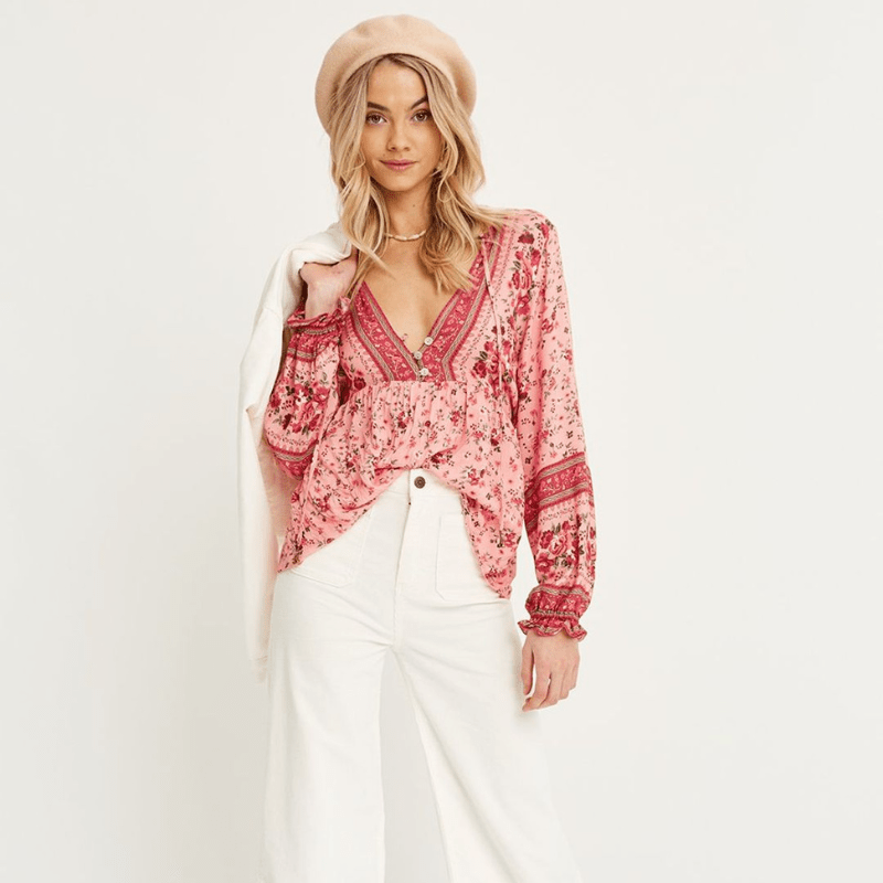 Rafaela Tunique Femme Looksy – Imprimé Floral Bohème, Col V Boutonné & Coupe Fluide