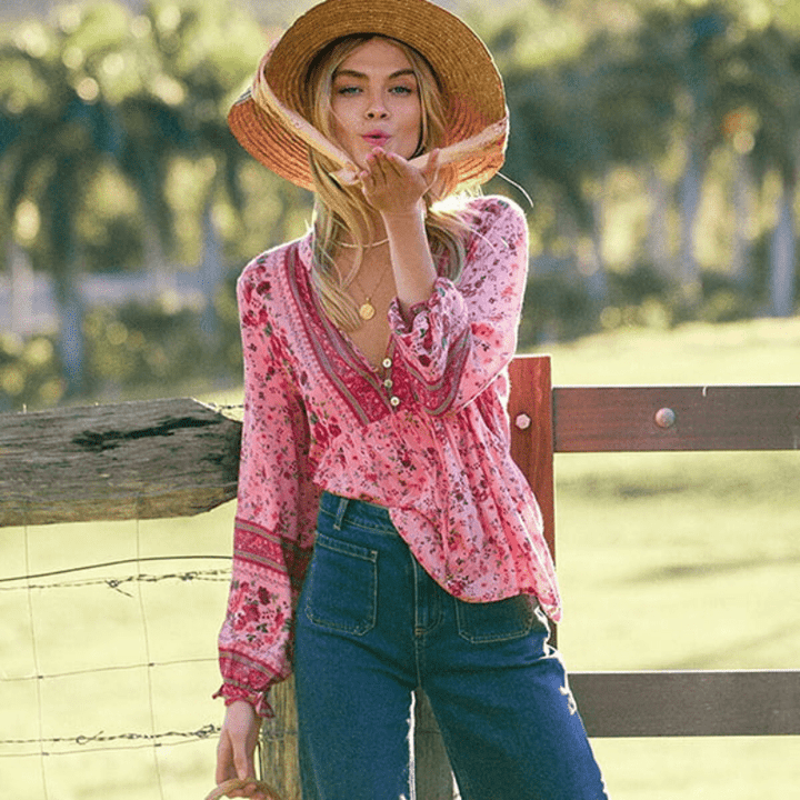 Rafaela Tunique Femme Looksy – Imprimé Floral Bohème, Col V Boutonné & Coupe Fluide