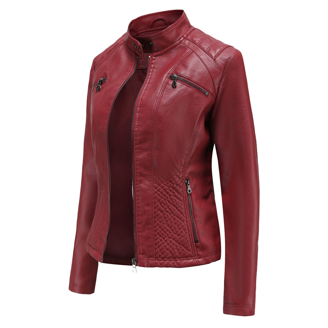 Andrijana Veste Femme – Veste en Cuir Souple Élégante avec Fermeture Asymétrique