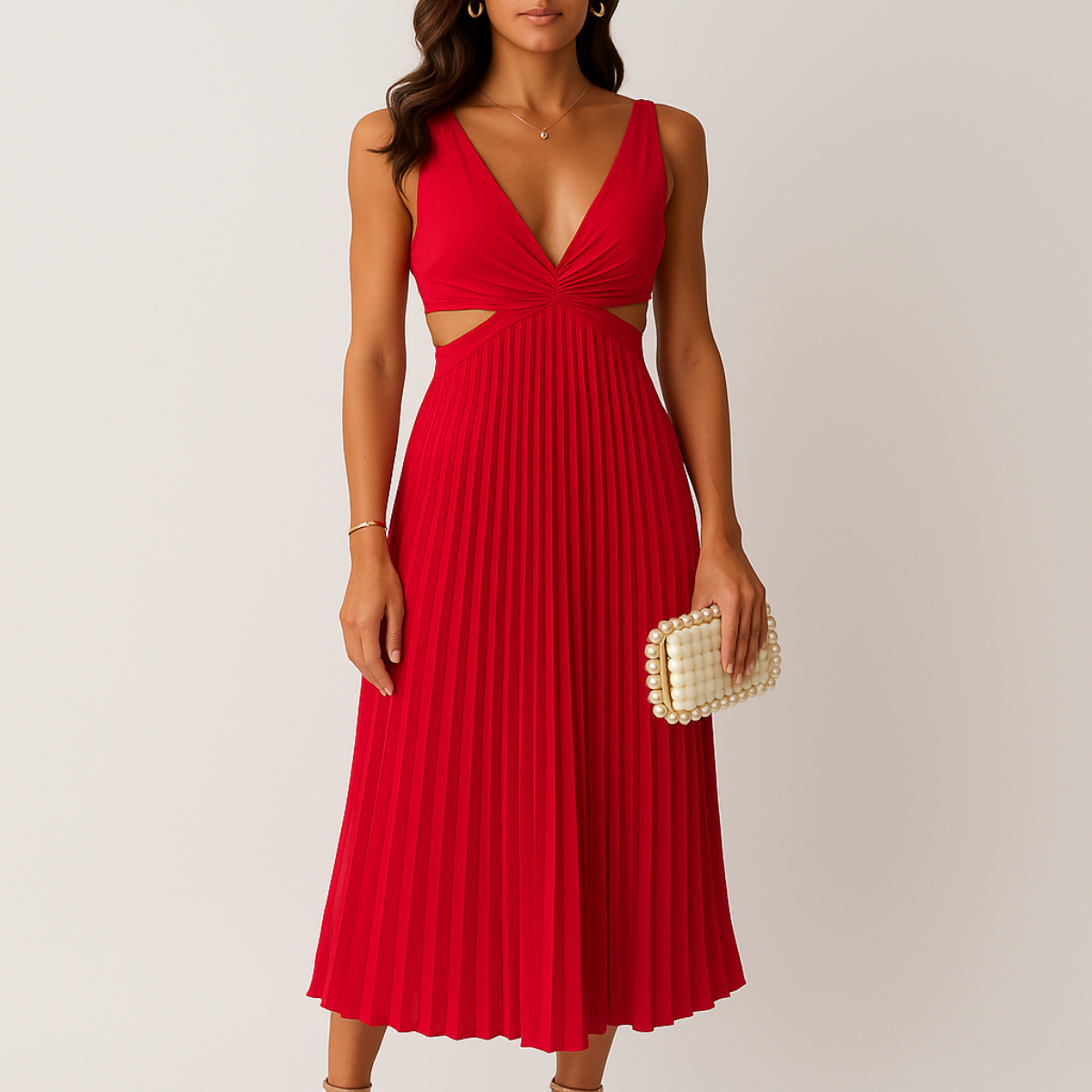 Vestido plisado de Shandee: satén brillante, corte de líquido y elegancia refinada