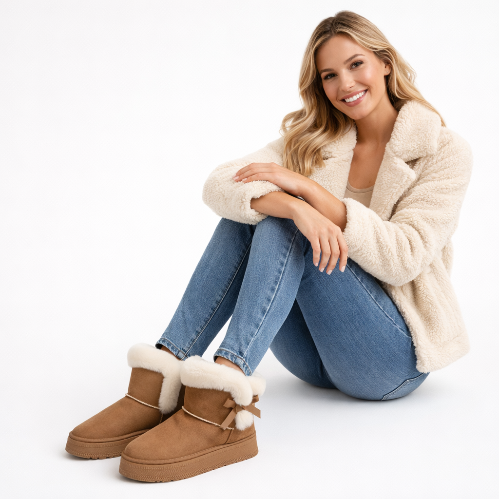 Remi Cizme de Iarnă pentru Femei Căptușite – Talpă Groasă și Detaliu Elegant cu Fundă