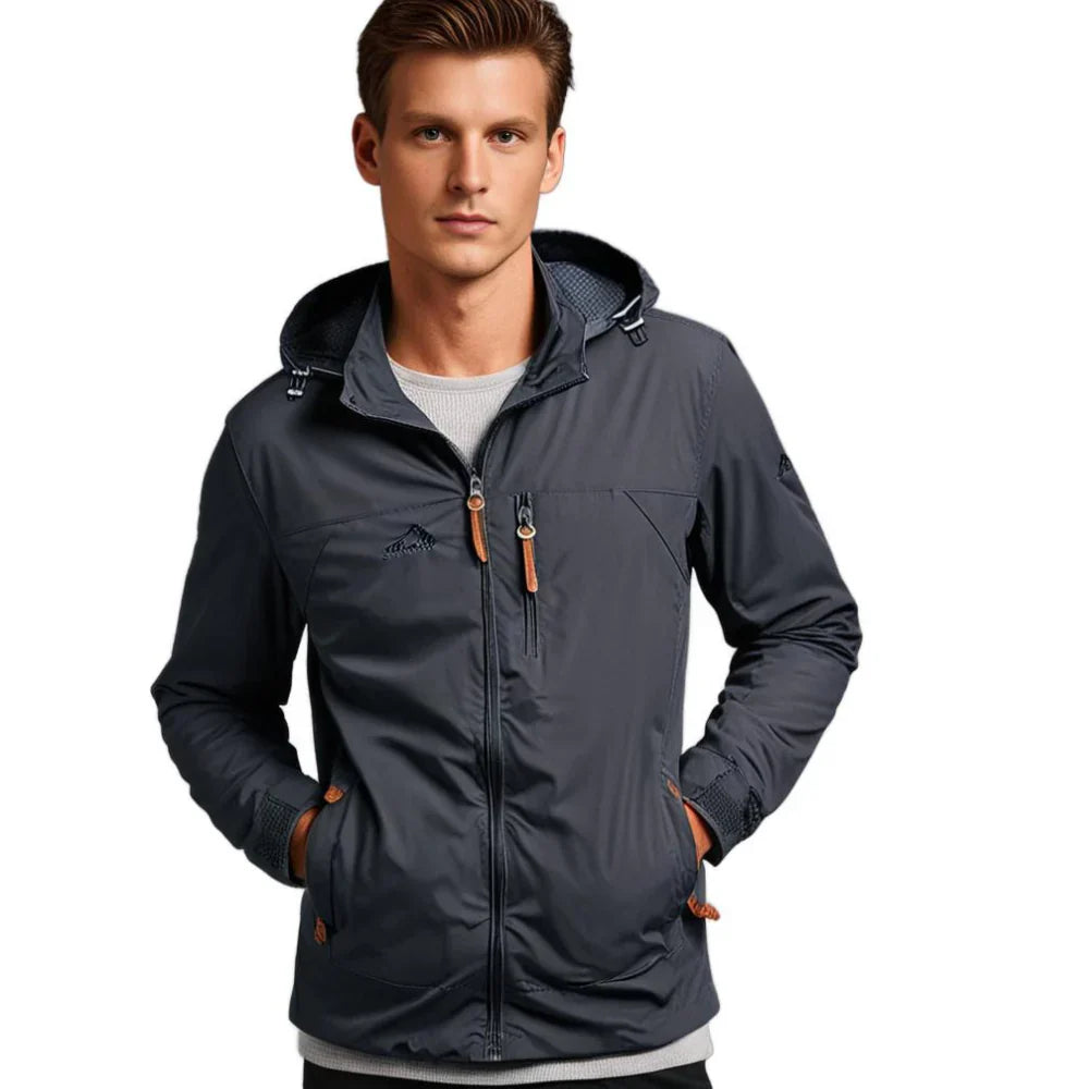 Alain Geacă Outdoor Bărbați Impermeabilă – Rezistentă la Vânt din Poliamidă cu Glugă Reglabilă