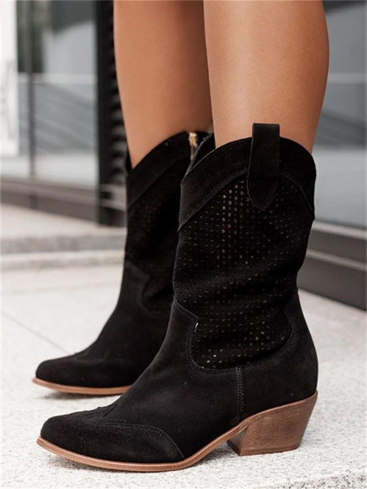Josiane Bottes Cowboy Femme – Bottes Western Blanches avec Perforations & Talon Bloc Confortable