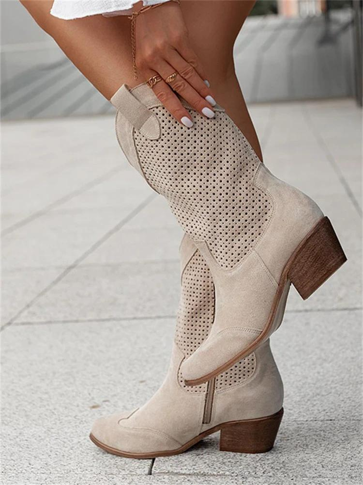 Josiane Bottes Cowboy Femme – Bottes Western Blanches avec Perforations & Talon Bloc Confortable