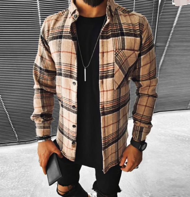 Chardy Men's Cardigan – Casual Wool Blend Sweater with Modern Checkered Pattern