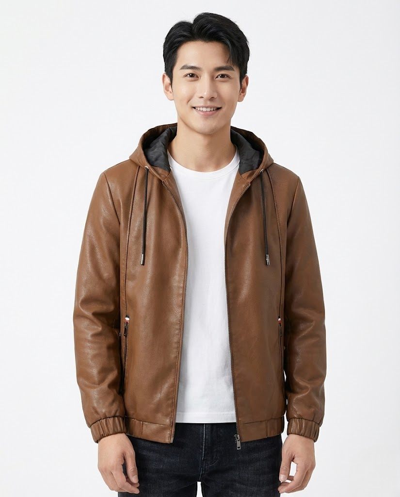 Męska kurtka z kapturem River Veste ze sztucznej skóry – nowoczesny krój i wszechstronny miejski styl