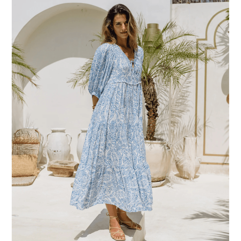 Rosina Robe Longue – Imprimé Bohème Abstrait & Coupe Fluide à Étages
