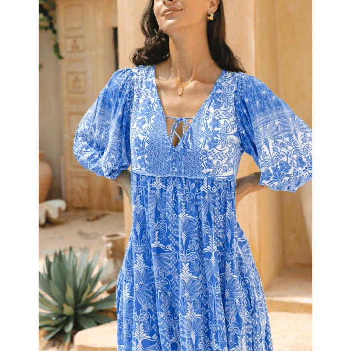 Rosina Robe Longue – Imprimé Bohème Abstrait & Coupe Fluide à Étages
