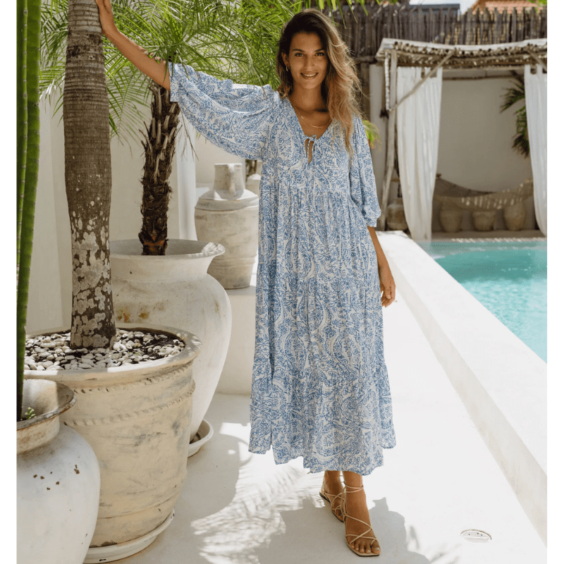 Rosina Robe Longue – Imprimé Bohème Abstrait & Coupe Fluide à Étages