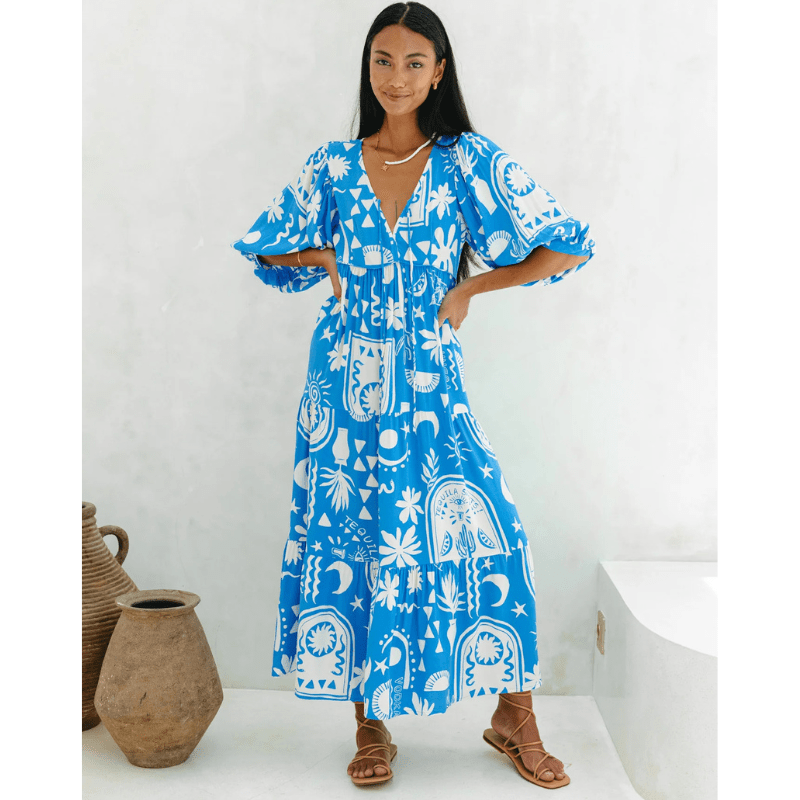 Rosina Robe Longue – Imprimé Bohème Abstrait & Coupe Fluide à Étages