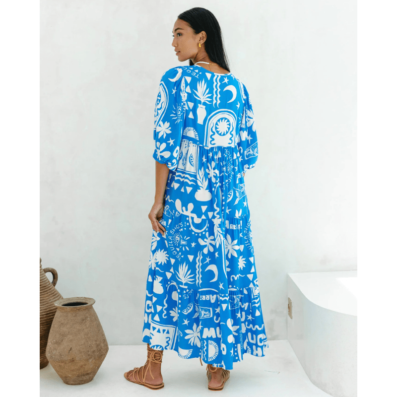 Rosina Robe Longue – Imprimé Bohème Abstrait & Coupe Fluide à Étages