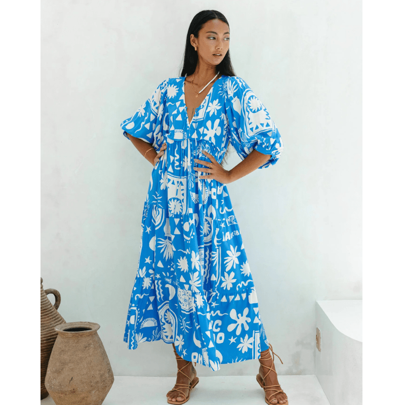 Rosina Robe Longue – Imprimé Bohème Abstrait & Coupe Fluide à Étages