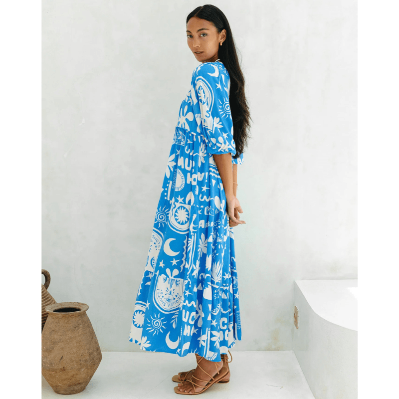 Rosina Robe Longue – Imprimé Bohème Abstrait & Coupe Fluide à Étages