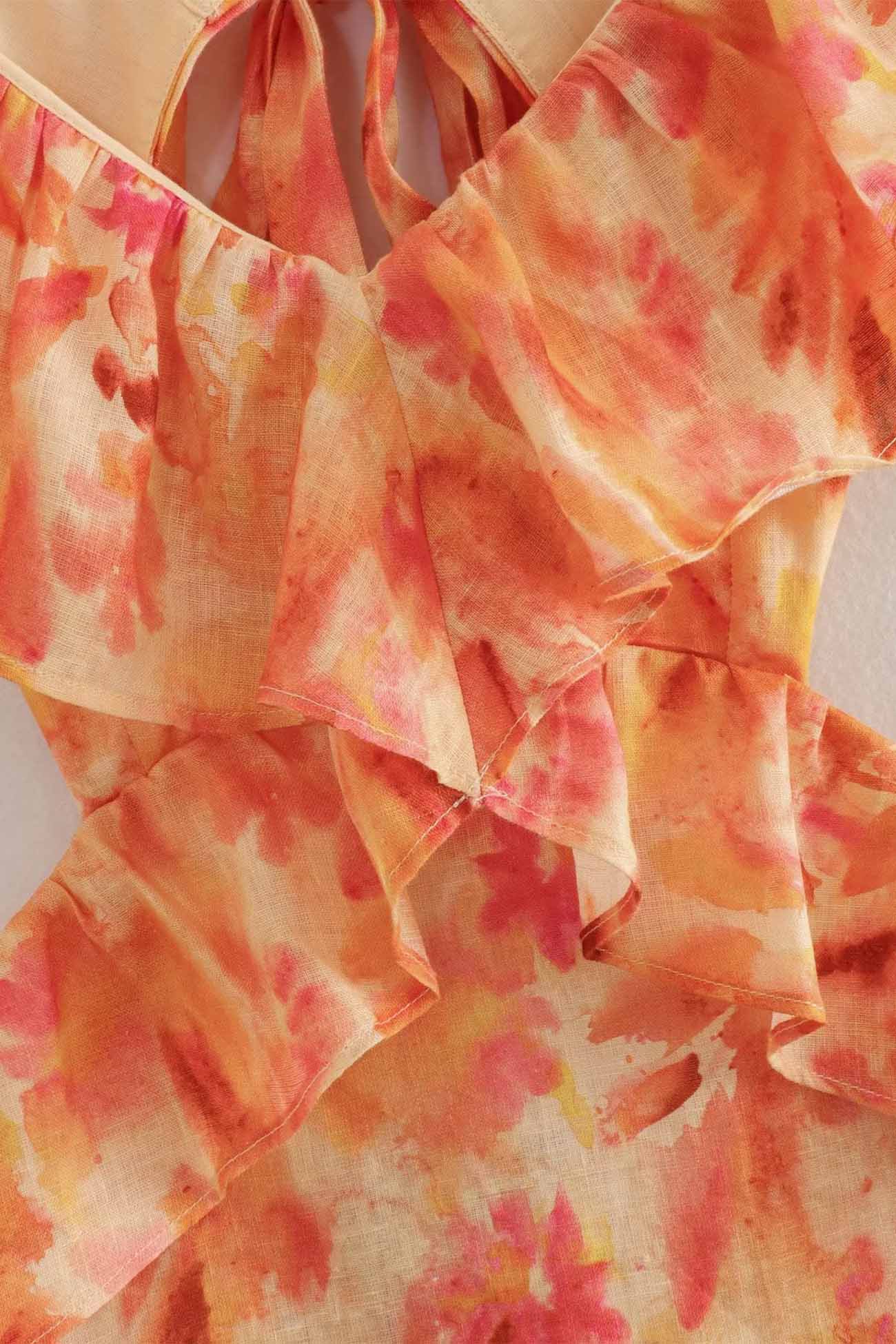 Rochie lungă damă Amara – Rochie de vară fără mâneci cu bretele cu volane și guler elegant în V