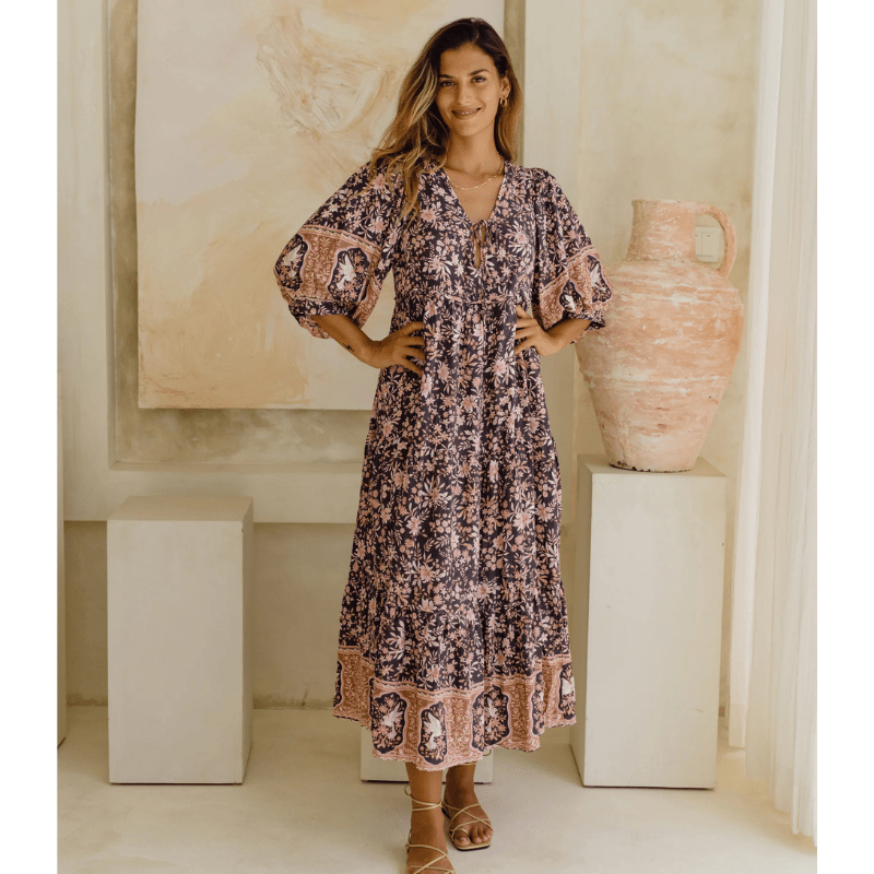 Runa Robe Mi-Longue – Imprimé Floral & Manches Bouffantes Légères Été